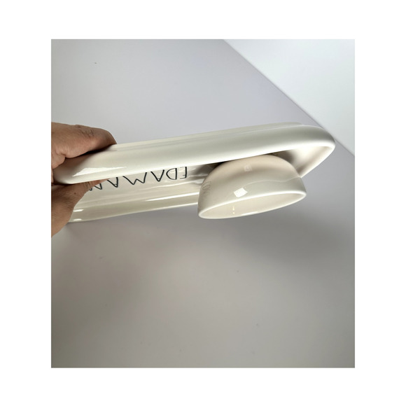 Rae Dunn “Soy” & “Edamame” Attached Bowl on Rectangular Plate 5"x9" Ceramic NWOT - Picture 3 of 5